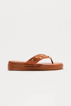Amina Studded Flip Flop - Tan