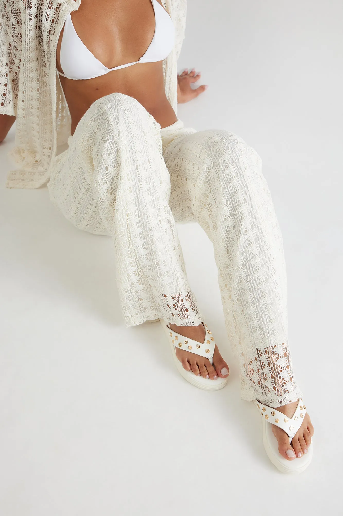 Amina Studded Flip Flop - White