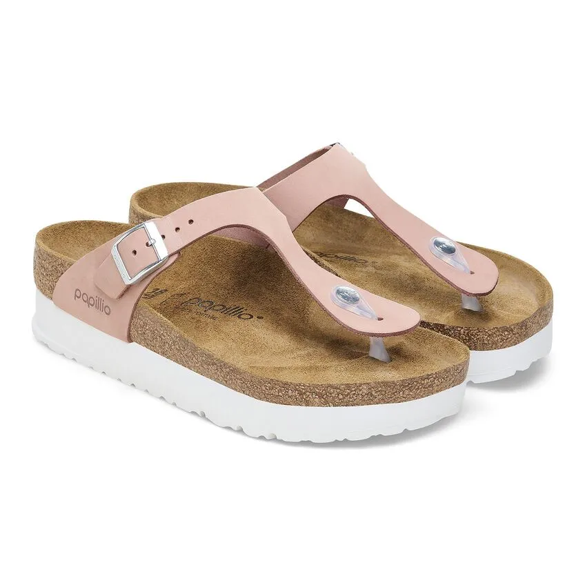 BIRKENSTOCK Women's Gizeh PAP Flex Platform Nubuck Leather (Soft Pink)