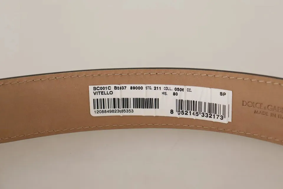 Black Leather Gold Metal Logo Engraved Buckle Belt