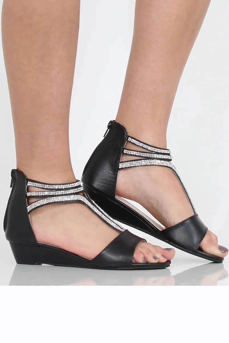Black Sparkle Open Toe Sandals - Miri