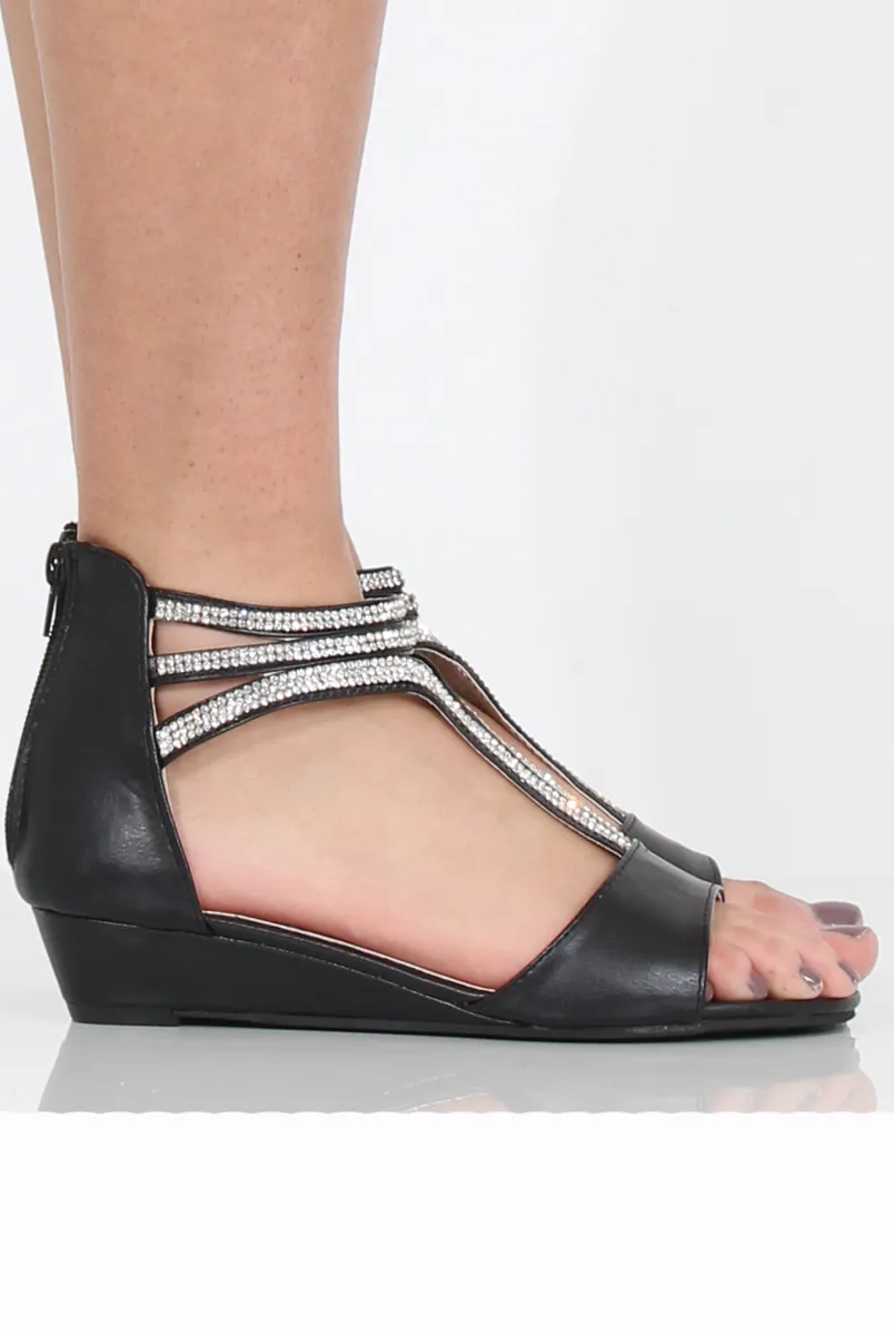 Black Sparkle Open Toe Sandals - Miri