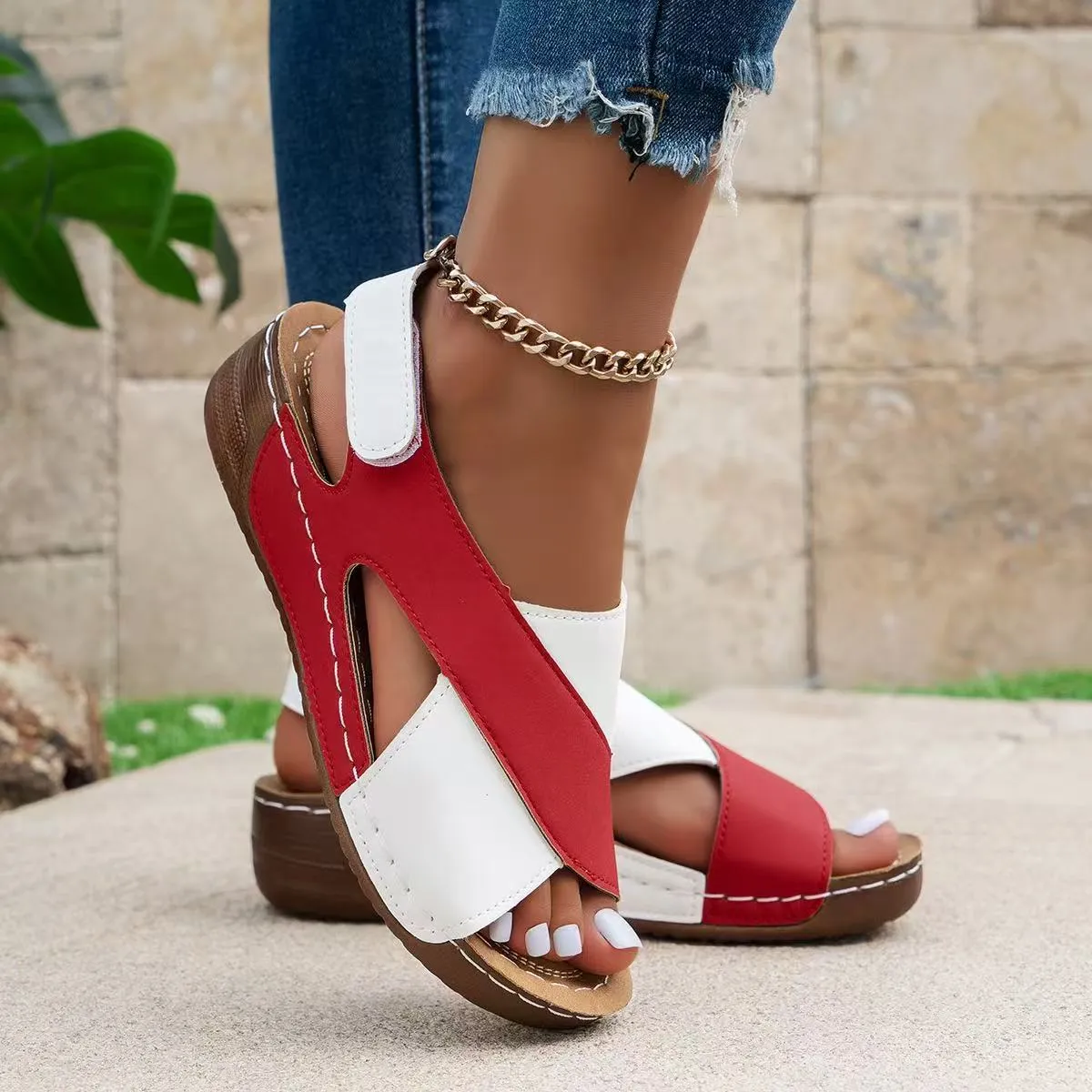 Crisscross Open Toe Wedge Sandals (U CARE)