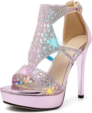 Eldof High Heeled Sandals for Women, Open Toe Strappy Platform Sandals, Cutout Gladiator Heels with Rinestones, Pumps Shoes for Dress Party Evening Summer Eldof High Heeled Sandals for Women, Open Toe Strappy Platform Sandals, Cutout Gladiator Heels with Rinestones, Pumps Shoes for Dress Party Evening Summer