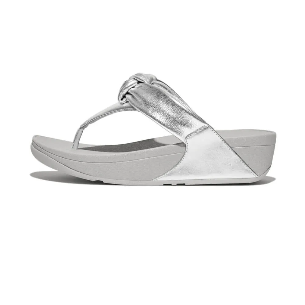 FitFlop Lulu Padded-Knot Metallic-Leather Toe-Post Sandals - Silver