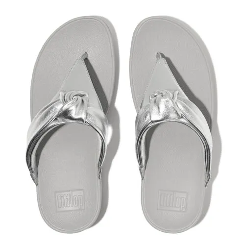 FitFlop Lulu Padded-Knot Metallic-Leather Toe-Post Sandals - Silver