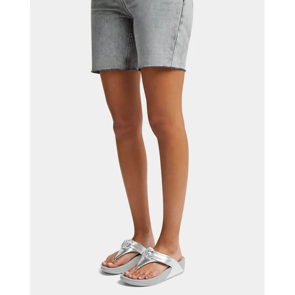 FitFlop Lulu Padded-Knot Metallic-Leather Toe-Post Sandals - Silver