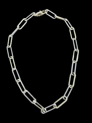 Large Two Tone Textured Paperclip Necklace