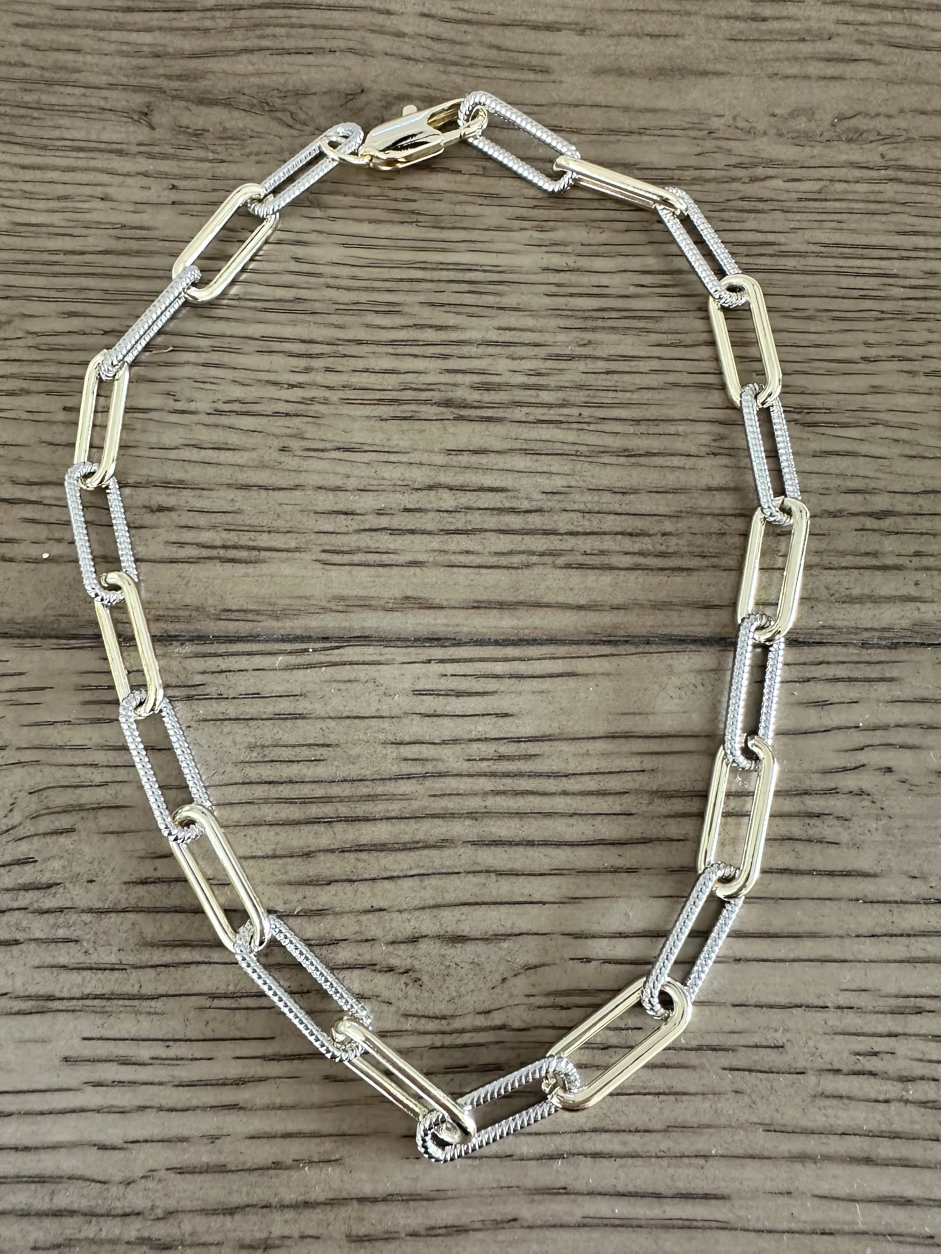 Large Two Tone Textured Paperclip Necklace