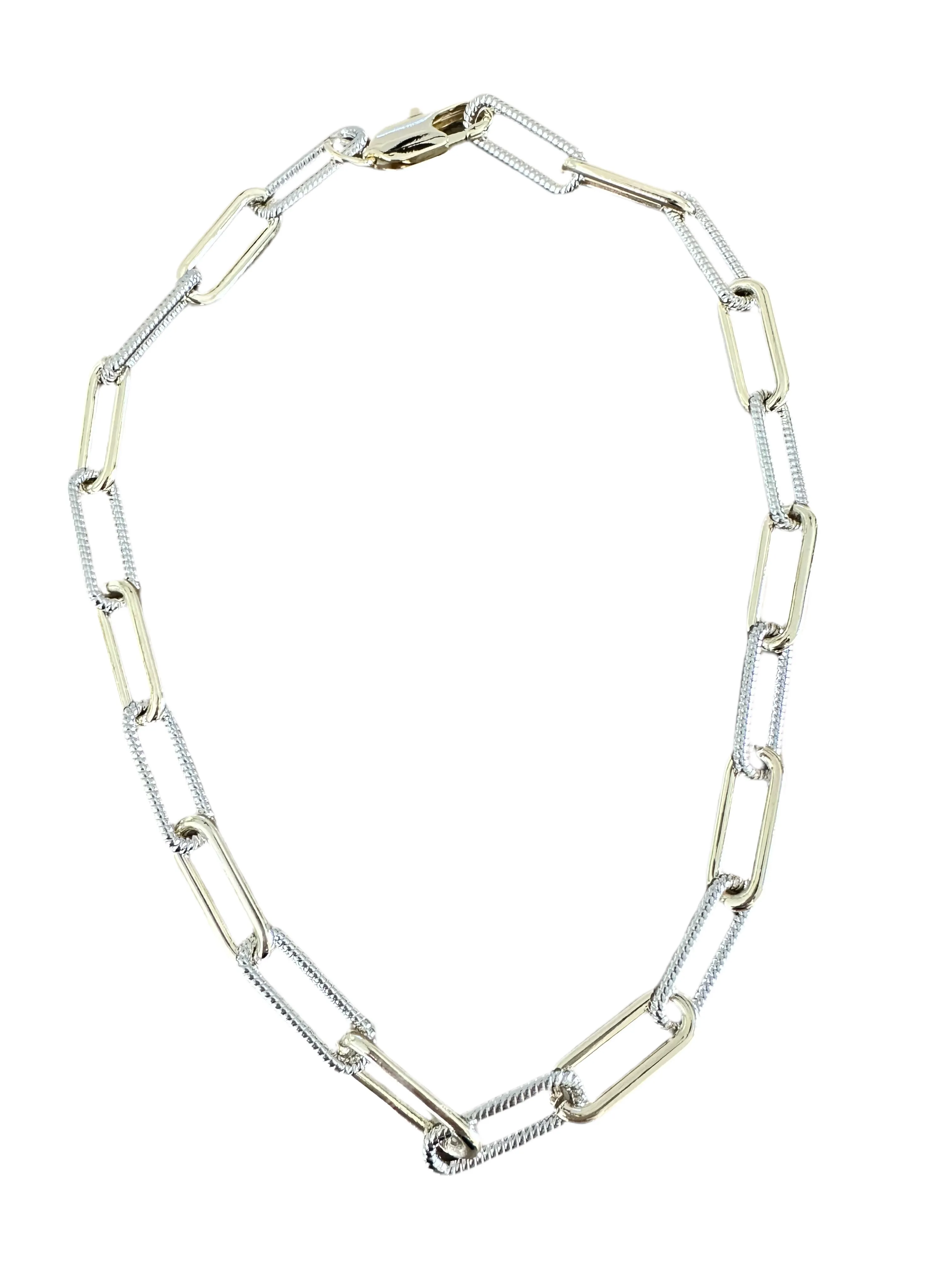 Large Two Tone Textured Paperclip Necklace