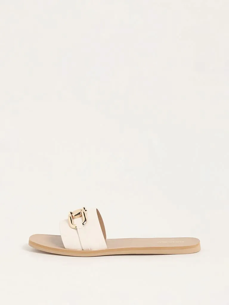 LUNA BLU White Buckle Slides
