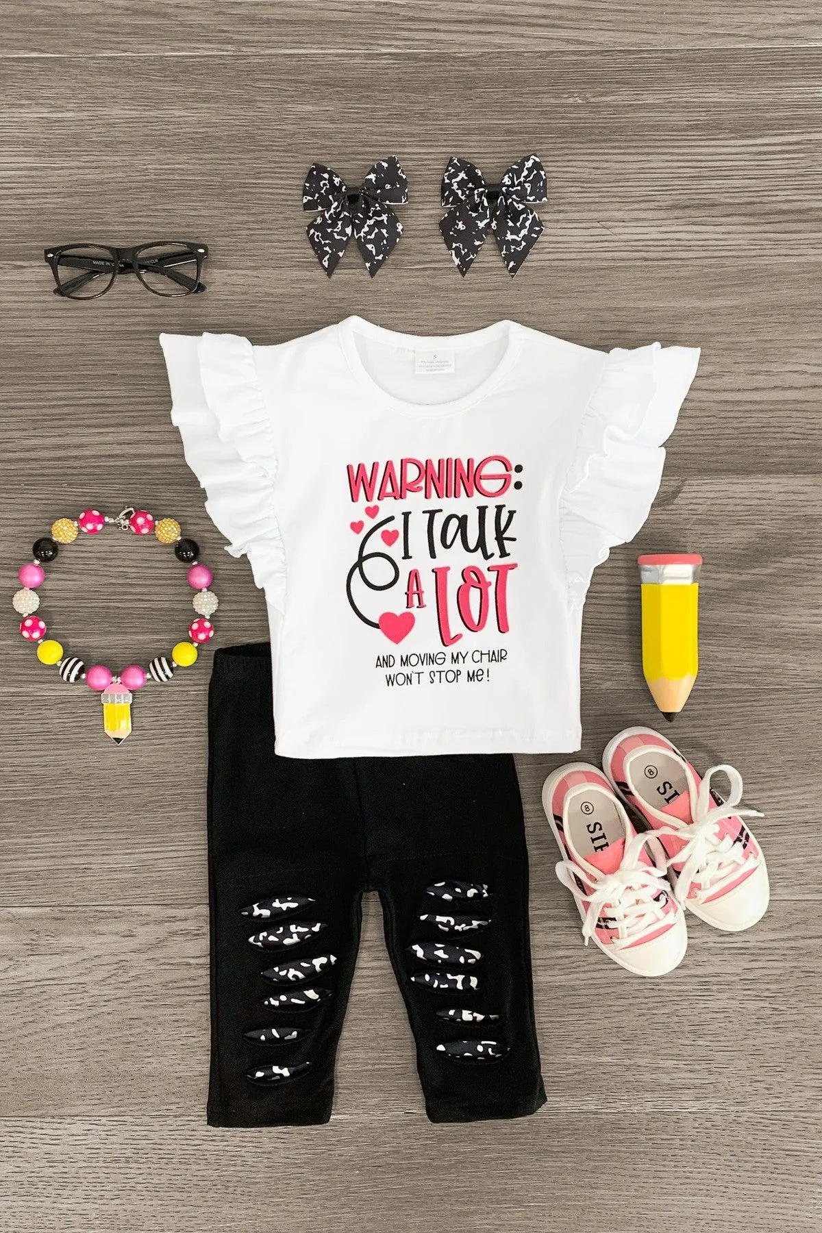"Warning: I Talk A Lot..." Distressed Legging Set