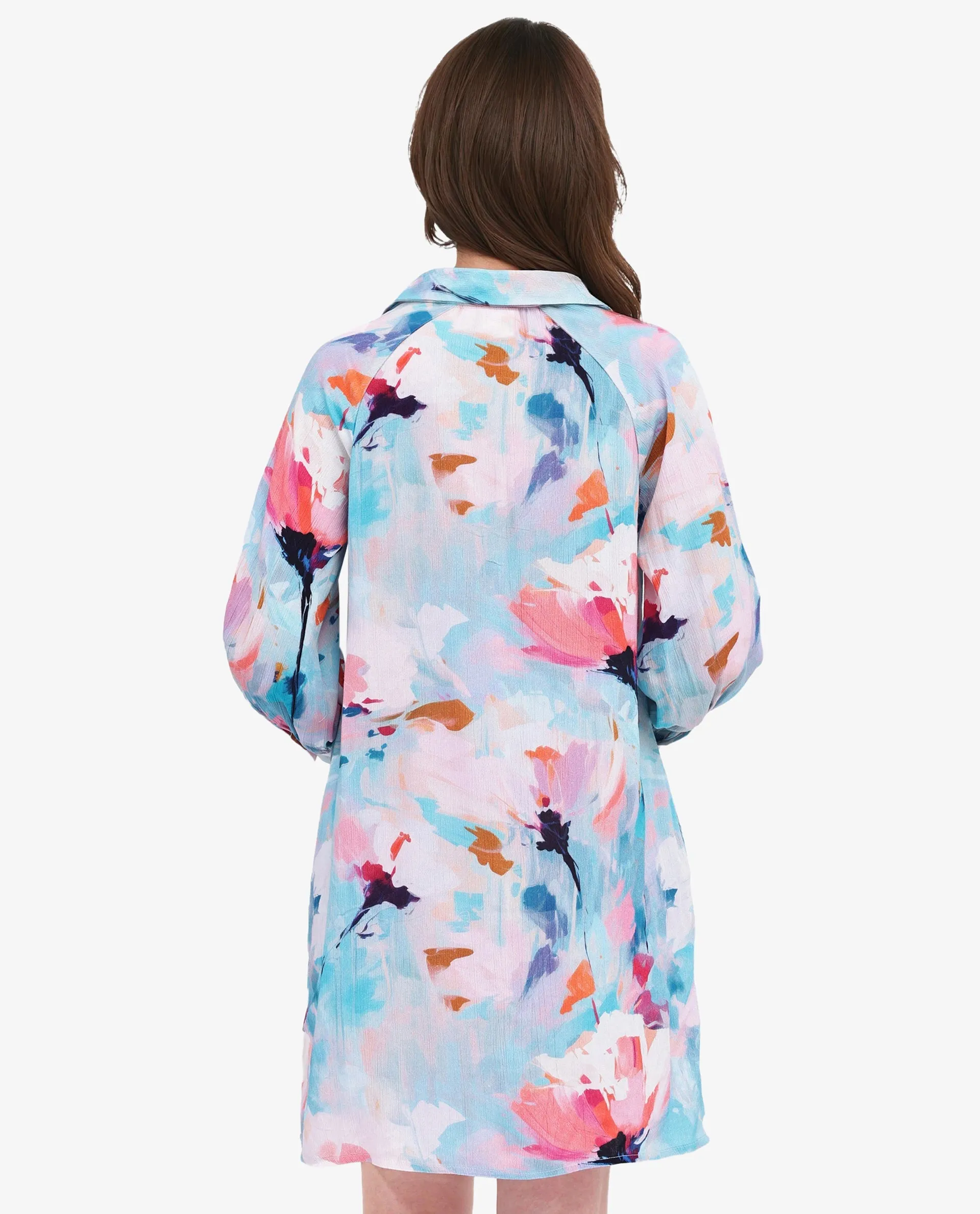 Rareism Women Wadd Flouroscent Multi Viscose Fabric Full Sleeve Collared Neck Button Closure Abstract Print Regular Fit Dress