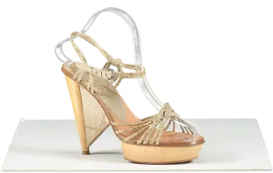 sergio rossi Beige Python Wooden Heeled Sandals UK 3.5 EU 36.5 