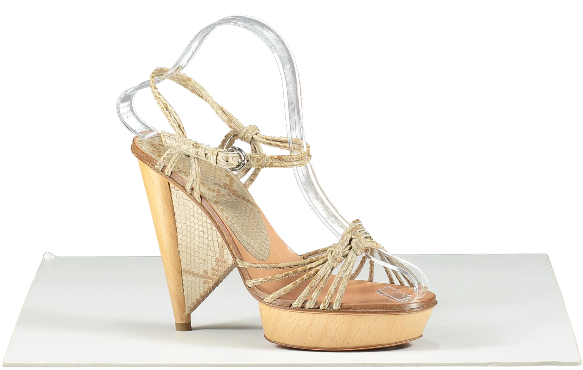 sergio rossi Beige Python Wooden Heeled Sandals UK 3.5 EU 36.5 
