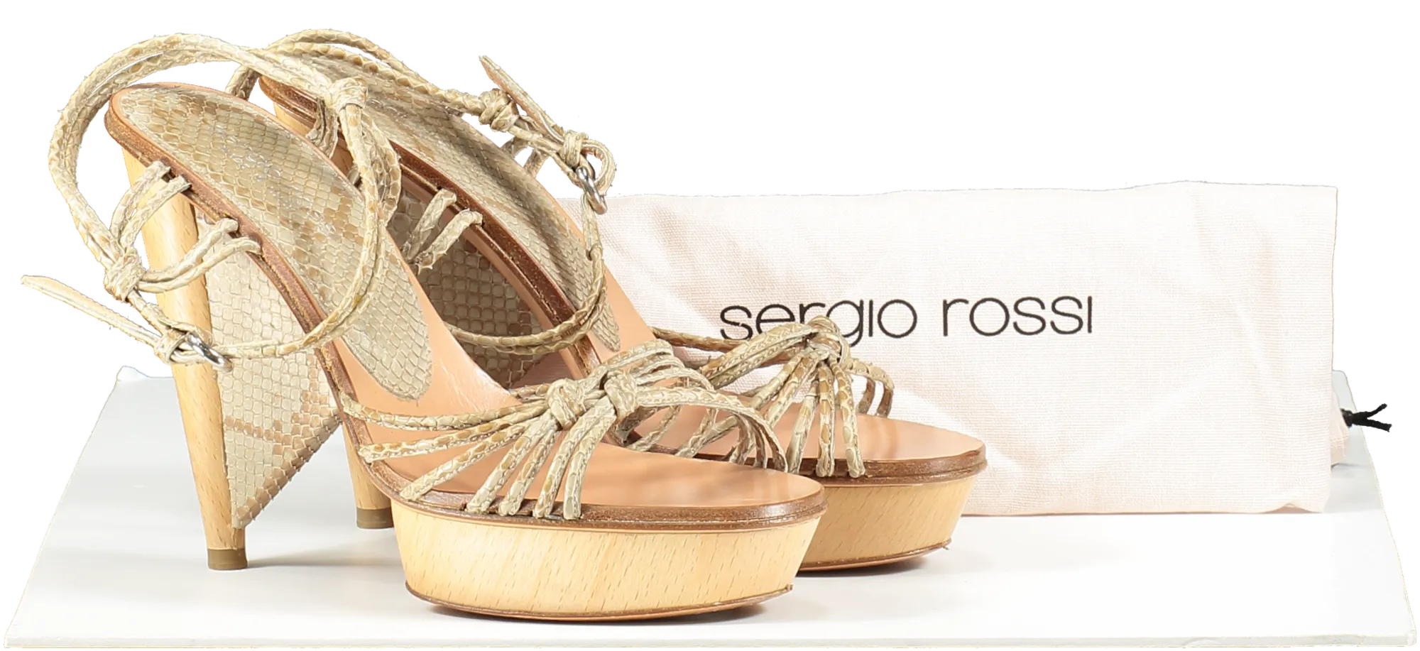 sergio rossi Beige Python Wooden Heeled Sandals UK 3.5 EU 36.5 