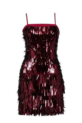Shine Spaghetti Strap Sequin Mini Dress Red Gold