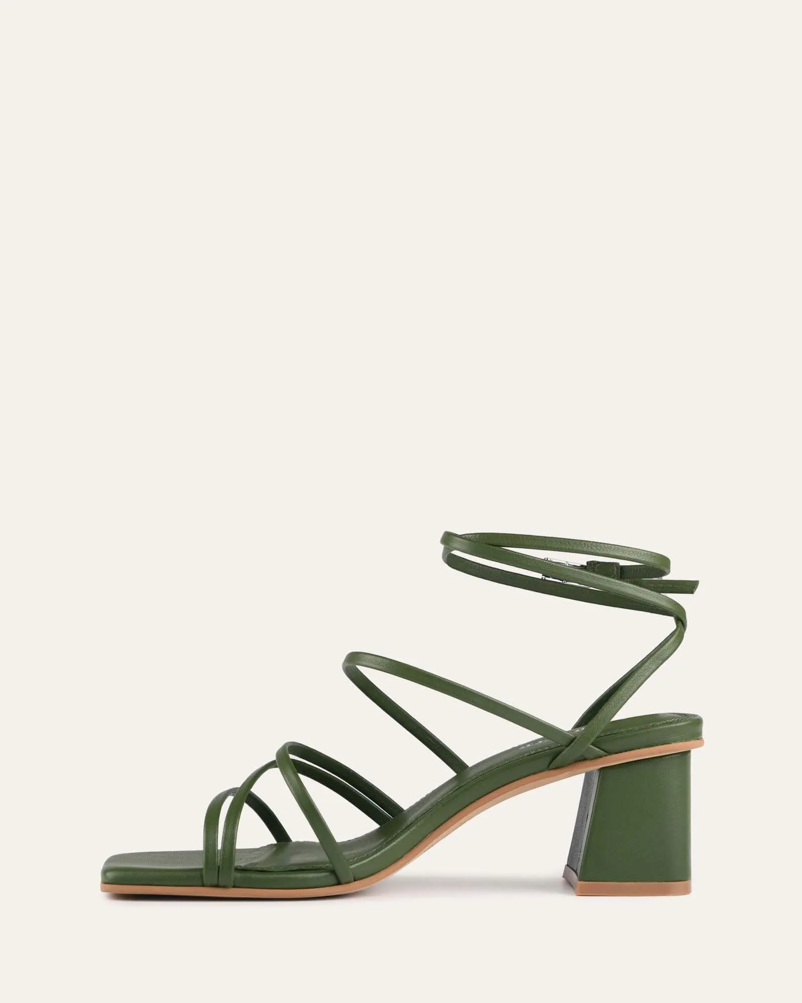 SOFIA MID HEEL SANDALS MOSS GREEN LEATHER
